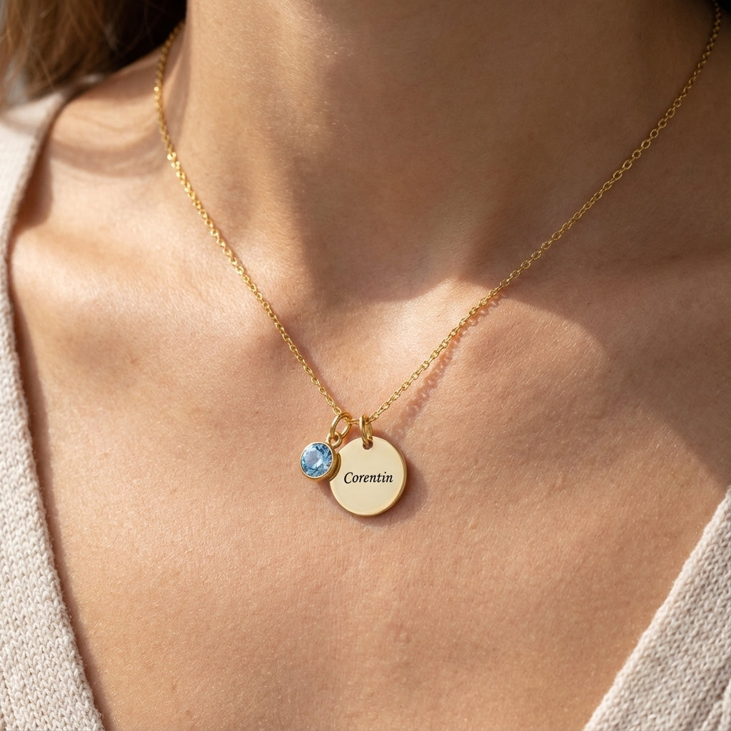 Gegraveerde Ketting "Geboortesteen Schijf"