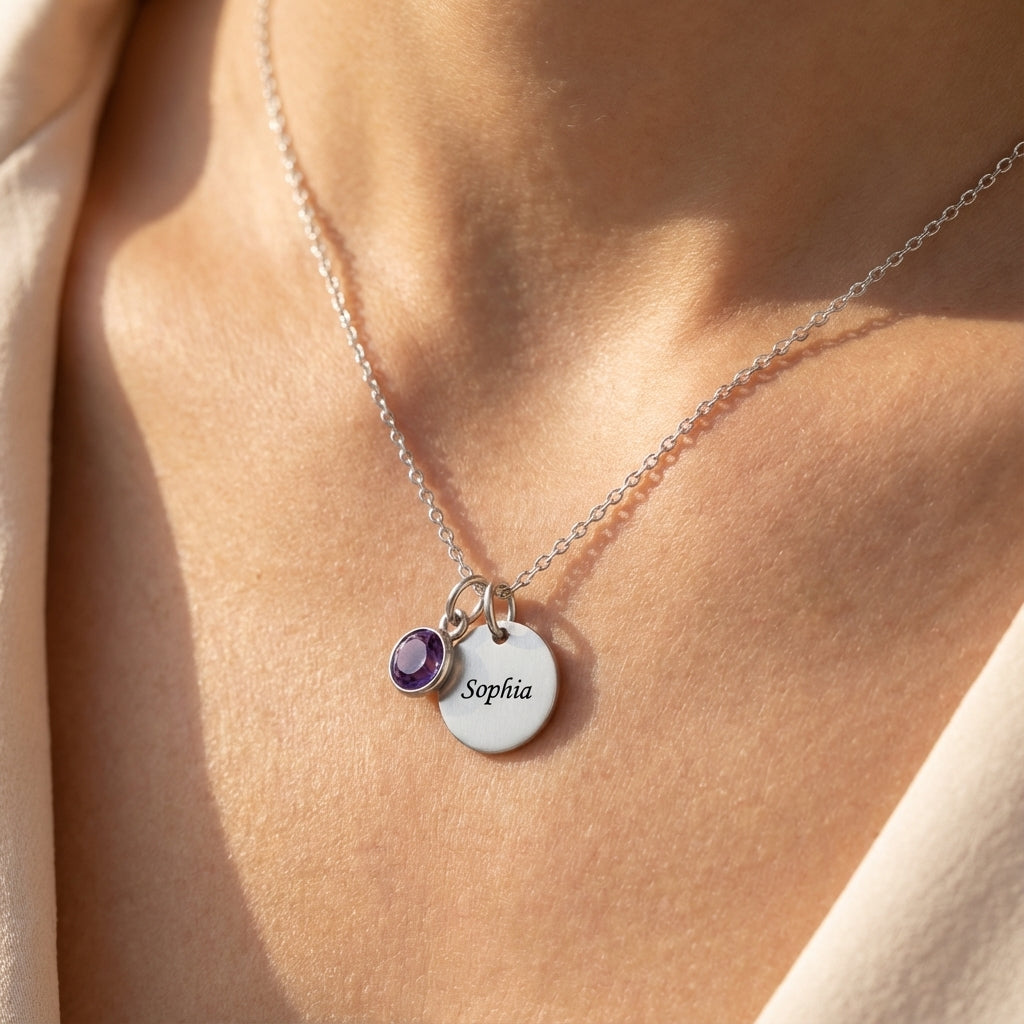 Gegraveerde Ketting "Geboortesteen Schijf"