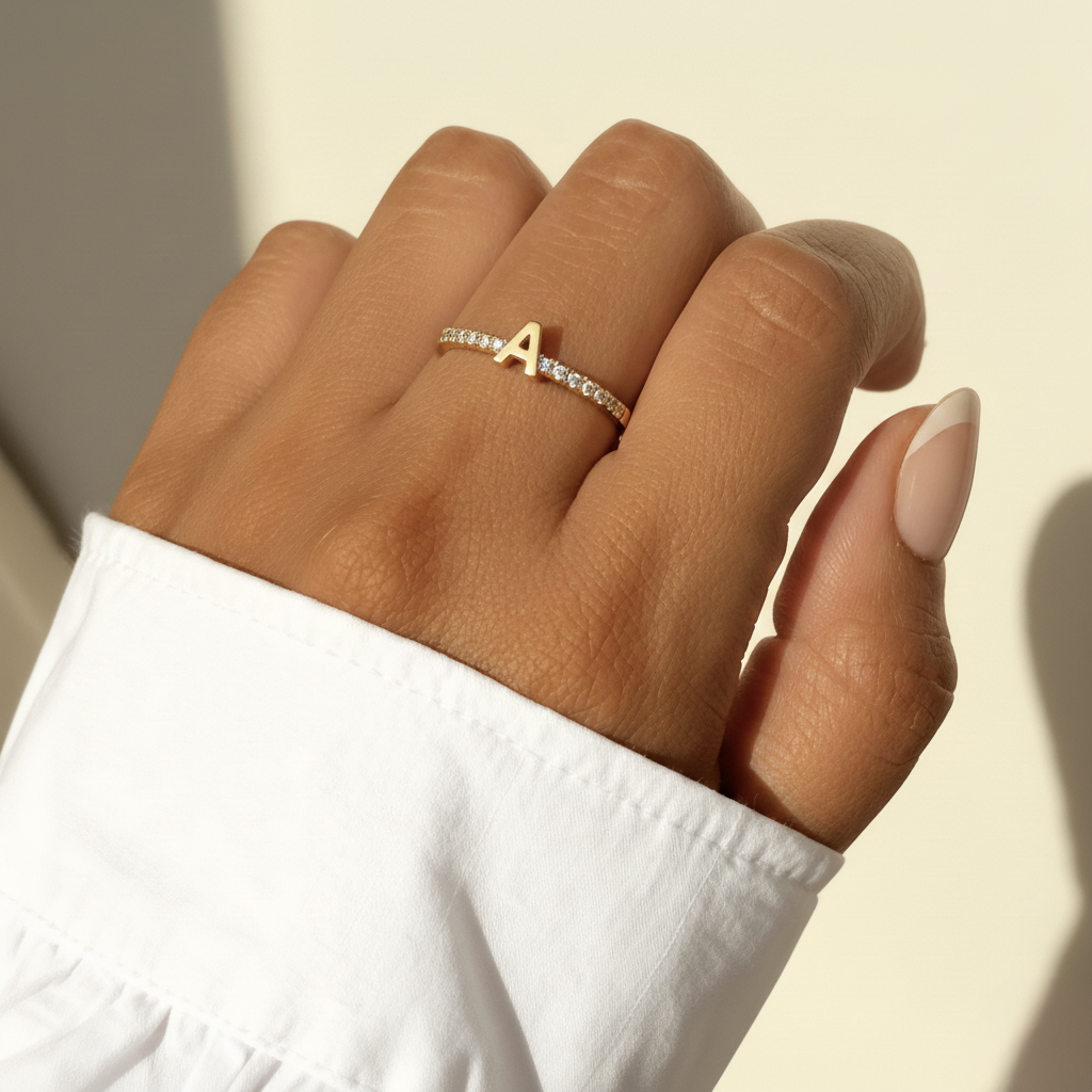 Verstelbare Initialenring "Sparkle"