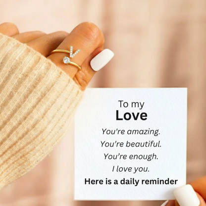 Verstelbare Initialenring "Klassiek" met kaartbericht & geschenkdoos