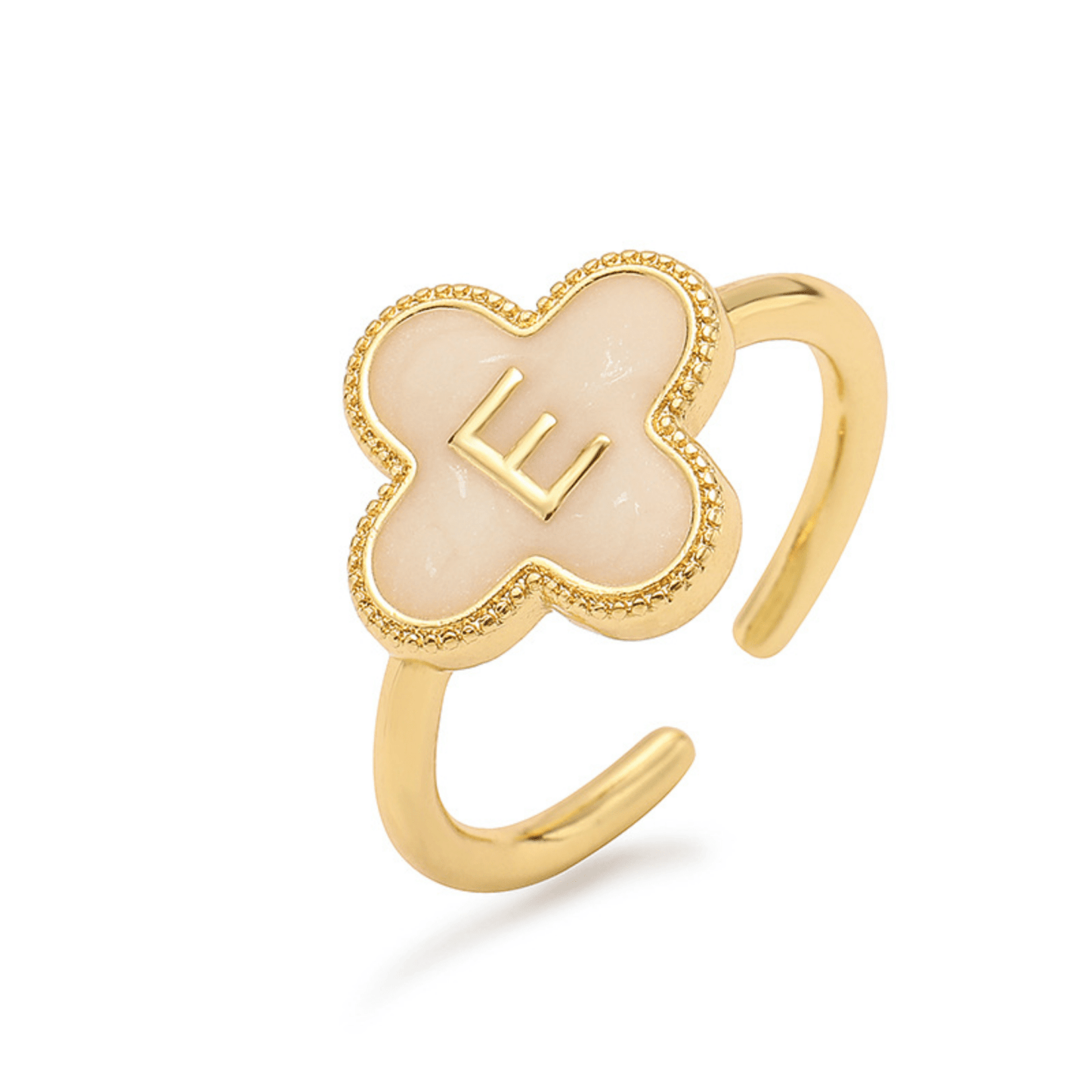 RICCARDI - BAGUE AJUSTABLE "Initial Charm Clover Ring" - Riccardi