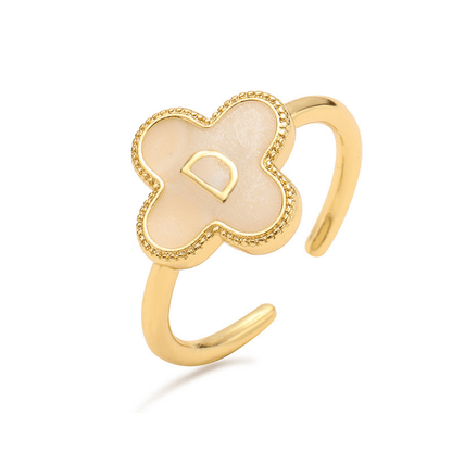 RICCARDI - BAGUE AJUSTABLE "Initial Charm Clover Ring" - Riccardi