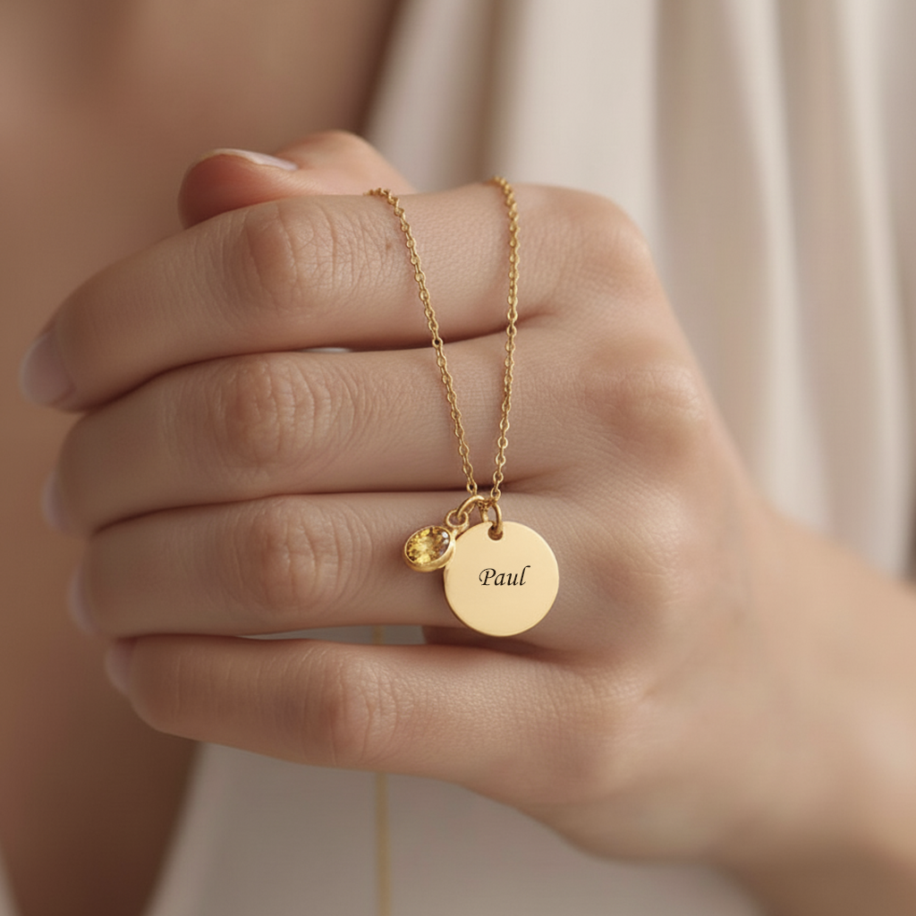 Gegraveerde Ketting "Geboortesteen Schijf"